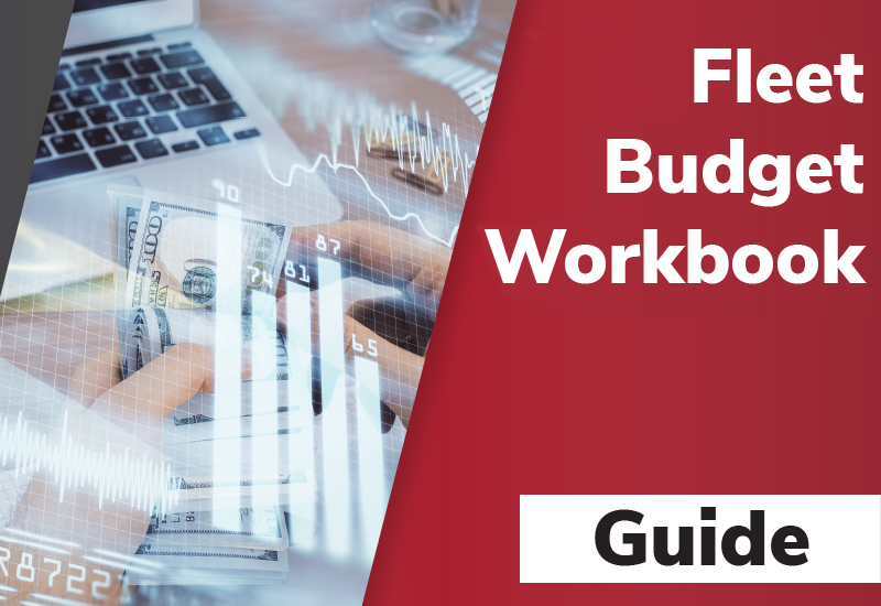 Cover image with the text "Fleet Budget Workbook Guide" and financial graphics overlaying hands holding money.