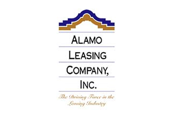 Logo of Alamo Leasing Company, Inc., with decorative lines and the slogan, "The Driving Force in the Leasing Industry.