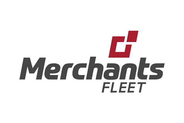 Logo of Merchants Fleet with stylized text and a red geometric design.