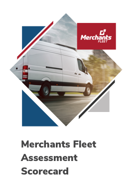 White van on a diamond-shaped background, Merchants Fleet logo, text: "Merchants Fleet Assessment Scorecard.