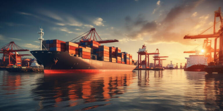 large vessels carrying shipping containers at port